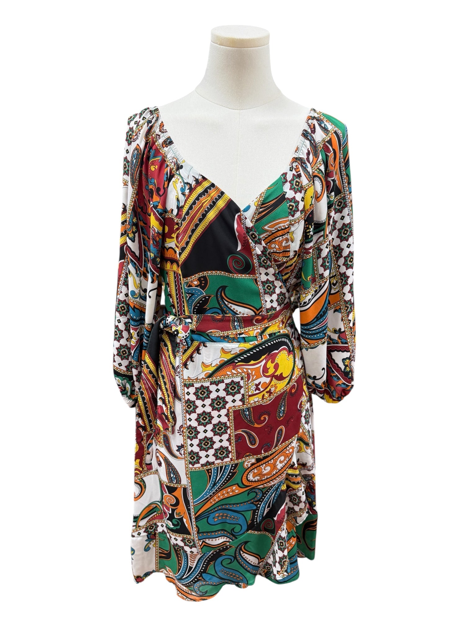 Cashmere print multi color wrap dress Small