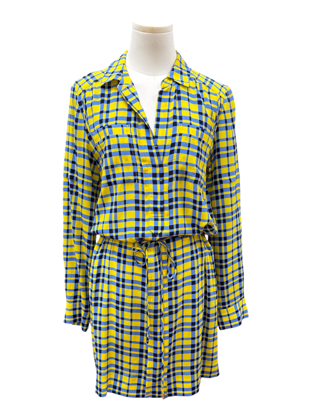 DVF blue yellow plais Short dress size US6
