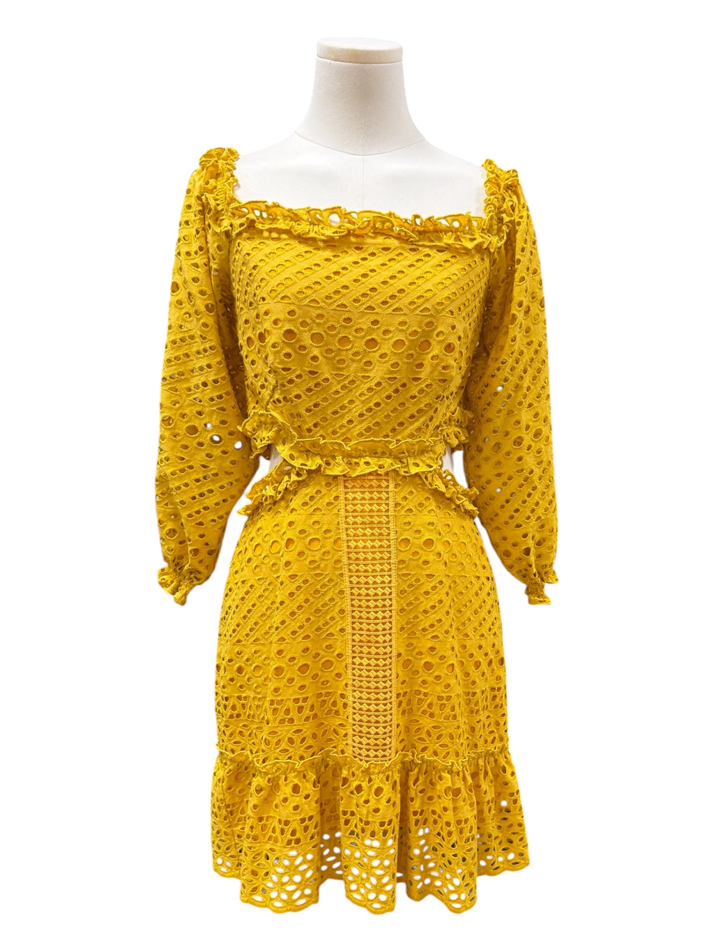 Yellow eyelet open waist dress Small