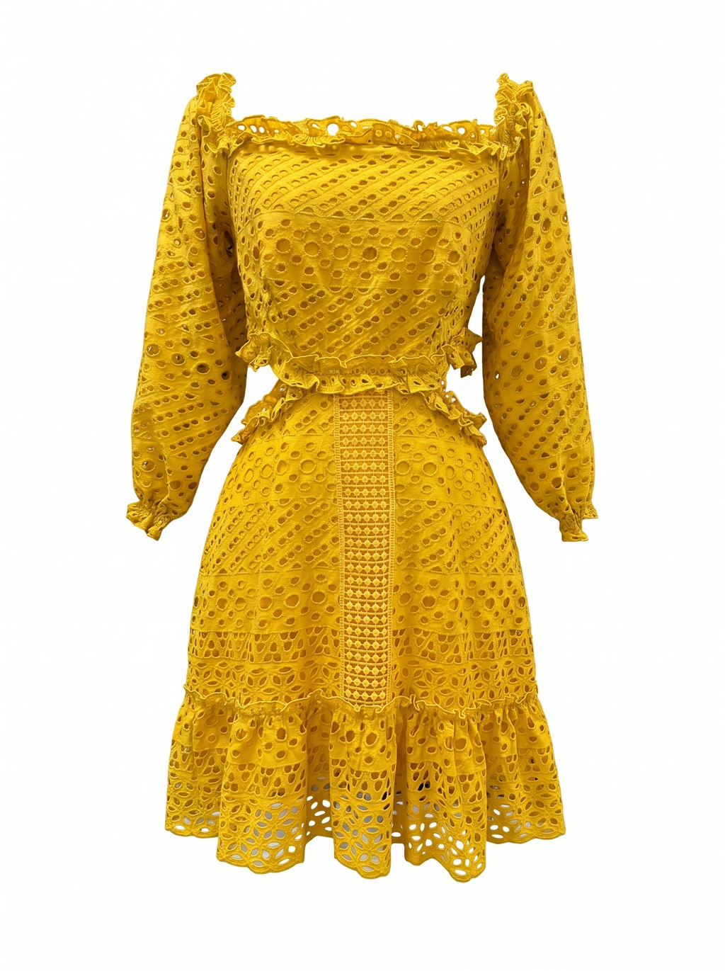 Yellow eyelet open waist dress Small