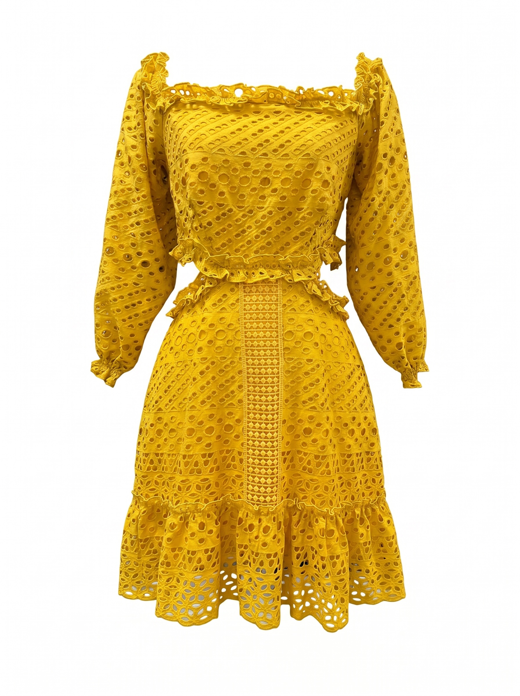 Yellow eyelet open waist dress Small