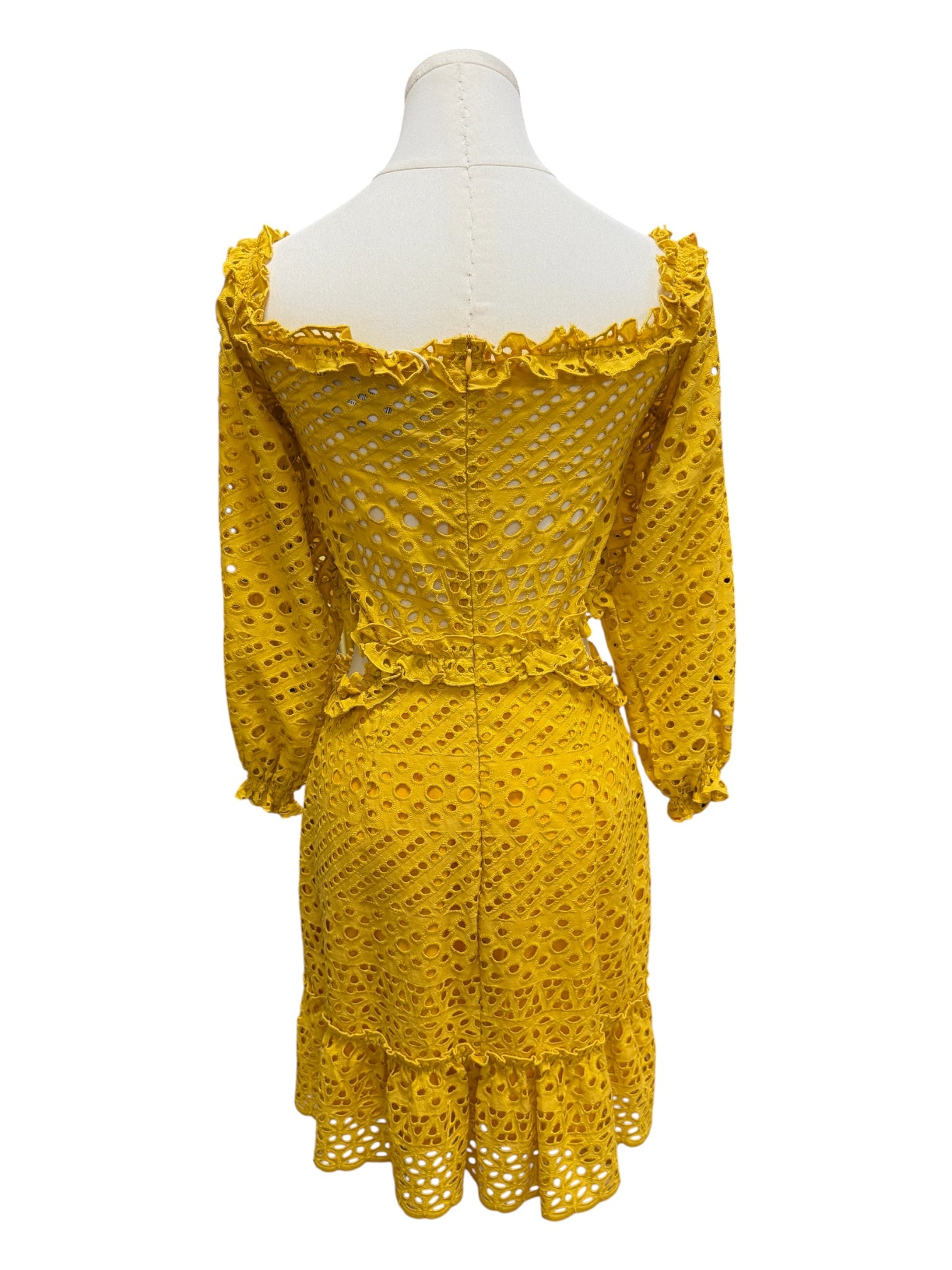 Yellow eyelet open waist dress Small