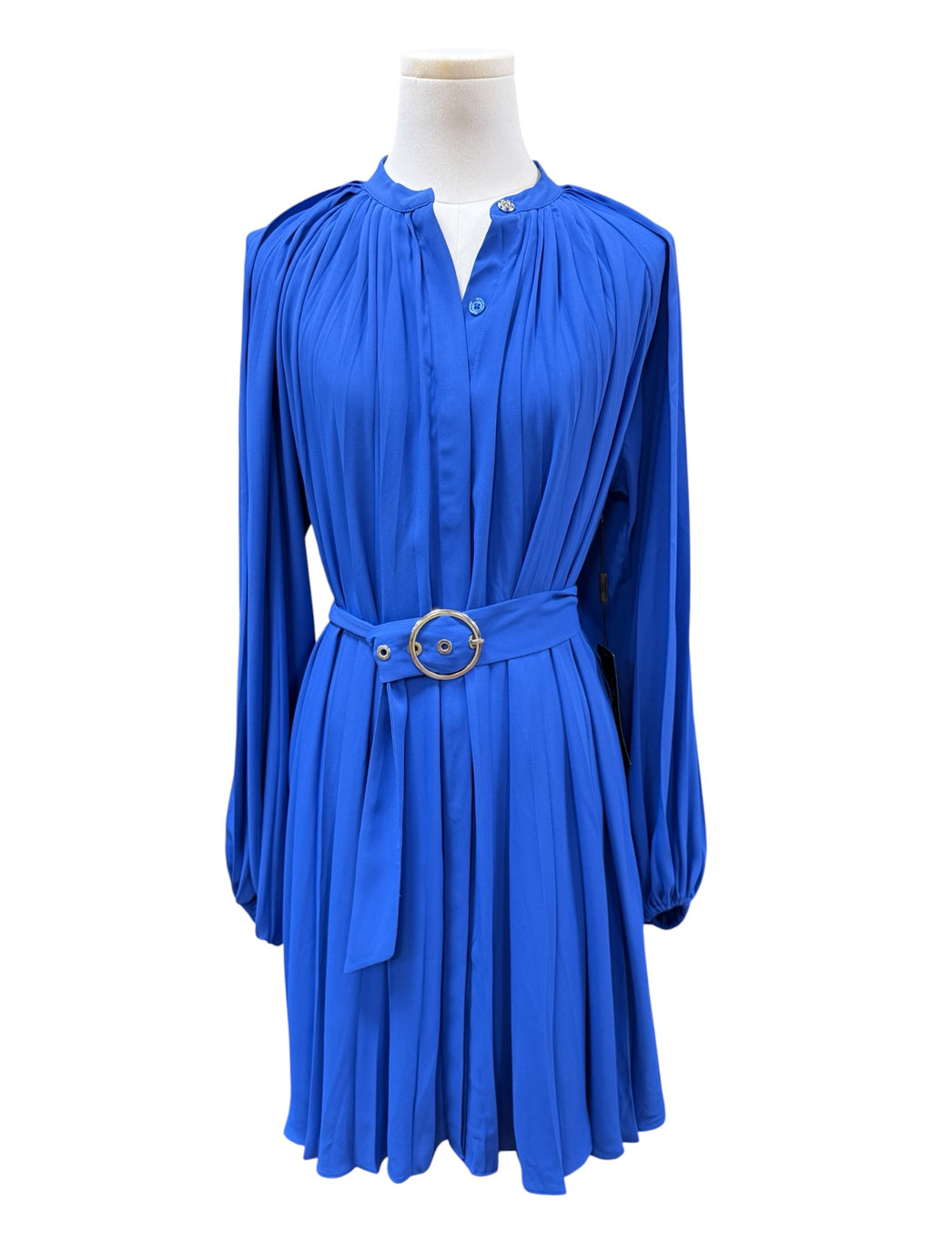 White house blue pleated dress XS