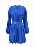 White house blue pleated dress XS