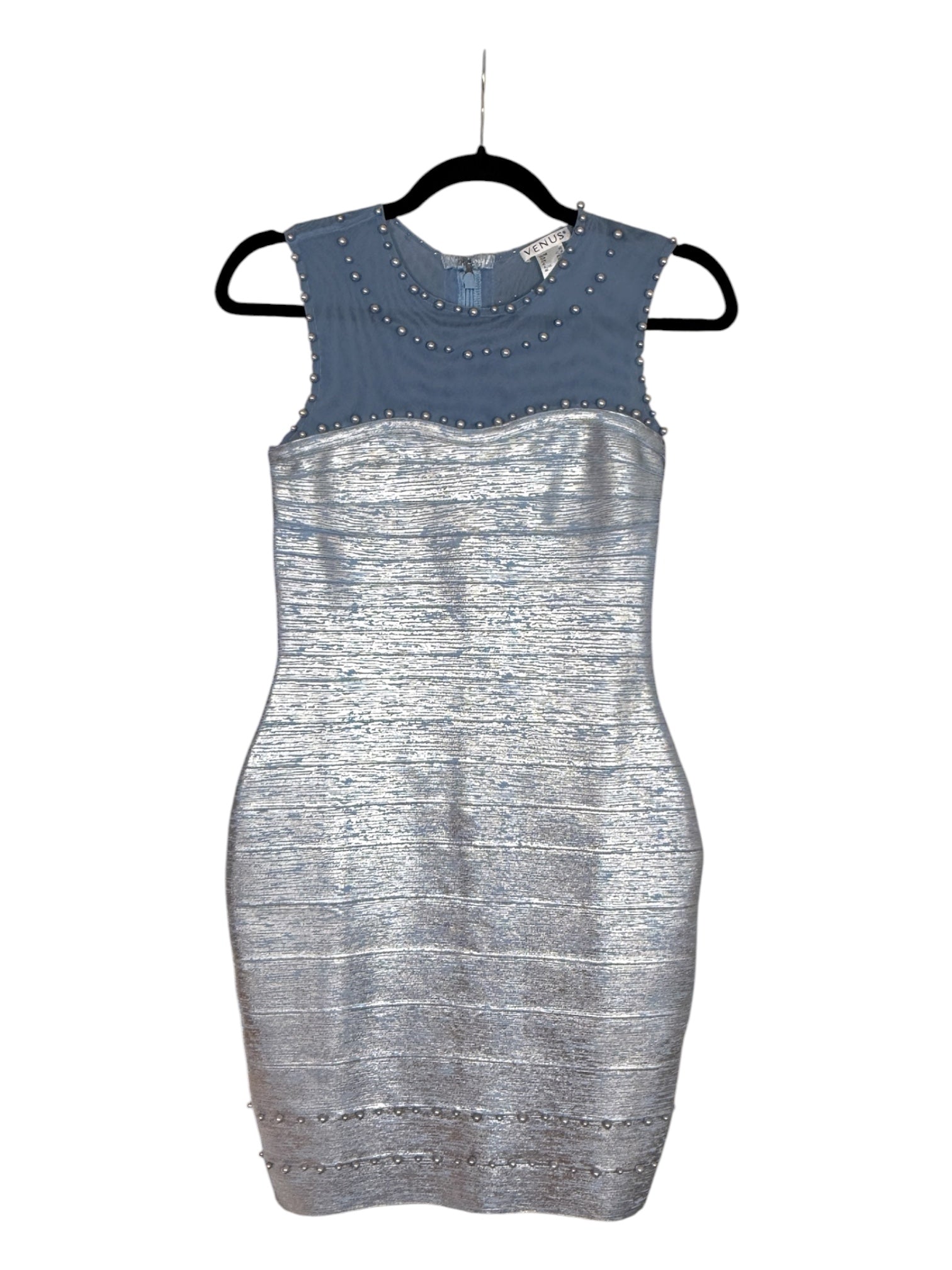 Venus Bandage and Mesh  Silver Blue Short Dress  - Size S