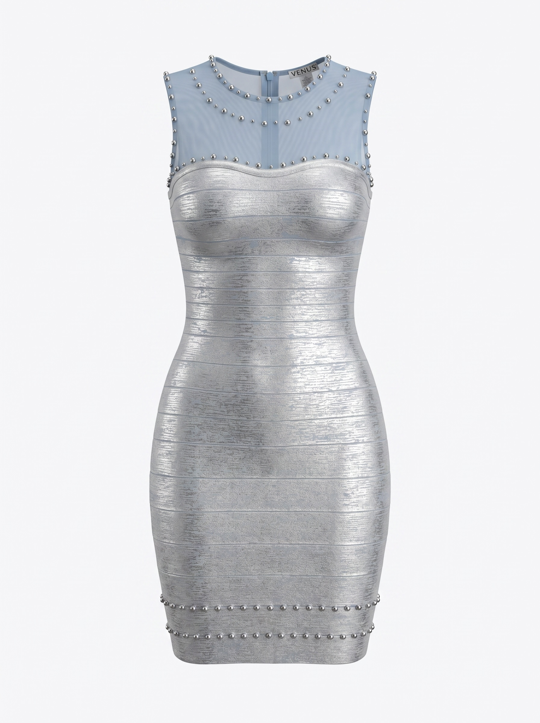 Venus Bandage and Mesh  Silver Blue Short Dress  - Size S