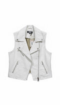 JC Collective US DKNY white polyester asymmetrical zip moto vest with silver hardware and lapel collar.